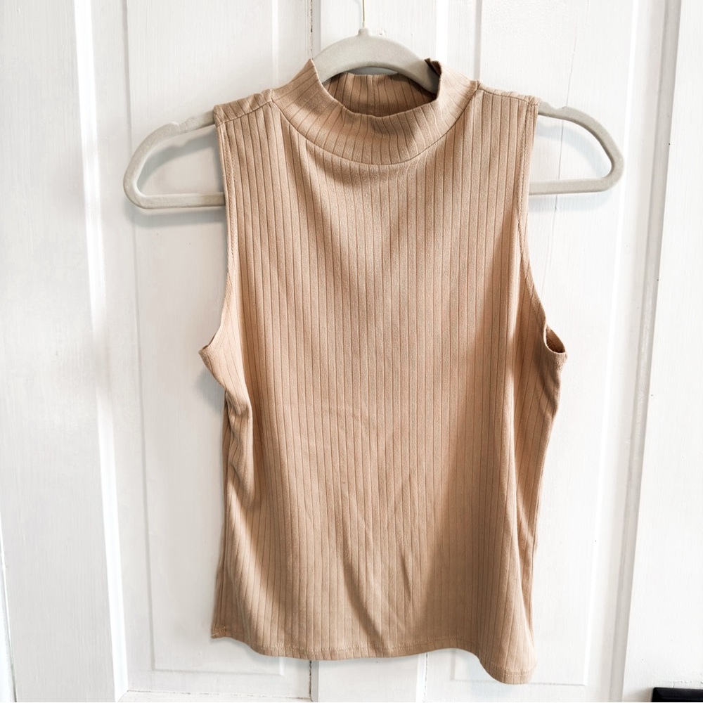One Step Up Sleeveless Tan Ribbed Top